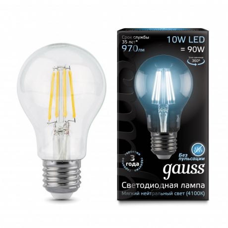 Gauss Лампа Gauss LED Filament A60 E27 10W 4100К 1/10/40