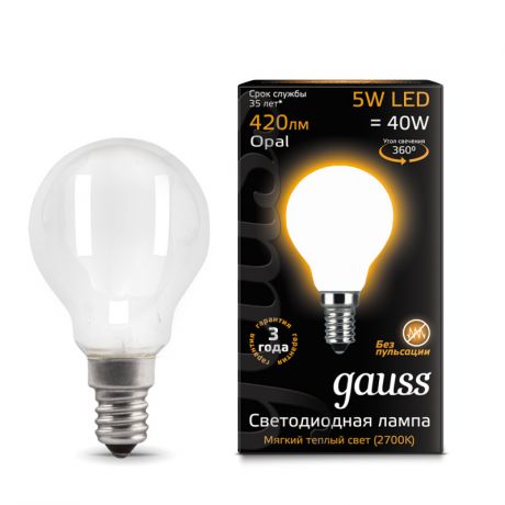 Gauss Лампа Gauss LED Filament Globe OPAL E14 5W 2700K 1/10/50