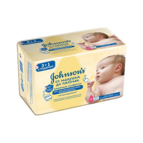 Детские влажные салфетки От макушки до пяточек без отдушки 224 шт (Johnsons baby, Для тела)