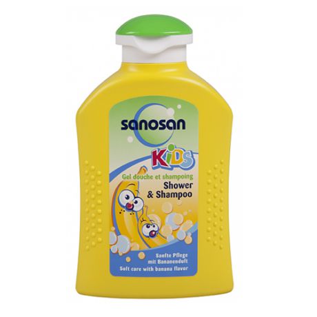 Kids Гель для душа и шампунь с ароматом банана 200 мл (Sanosan, Kids)