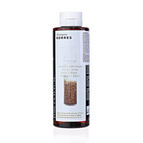 Шампунь для тонких ломких волос с протеинами риса и липой, 250 мл (Korres, Korres Уход за волосами)