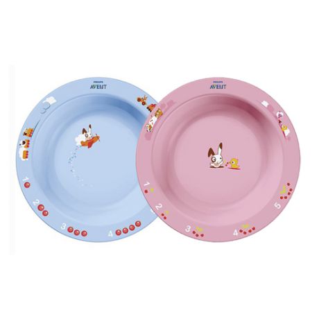 Глубокая тарелка большая, голубая или розовая от 12 месяцев (Avent, Детская посуда)