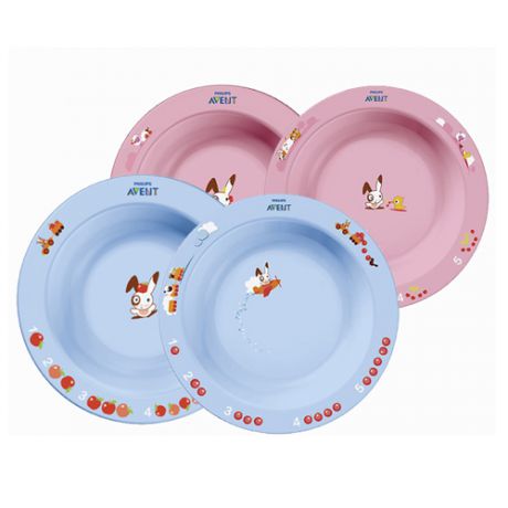 Набор из 2 тарелок разного размера от 6 месяцев, голубая или розовая (Avent, Детская посуда)
