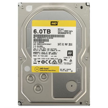 жесткий диск HDD 6ТБ, Western Digital Gold, WD6002FRYZ