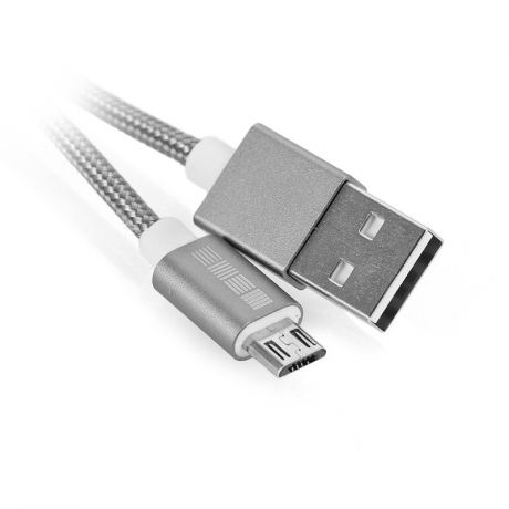 Кабель Interstep, USB - micro USB, 1 м, нейлоновая оплётка, серый
