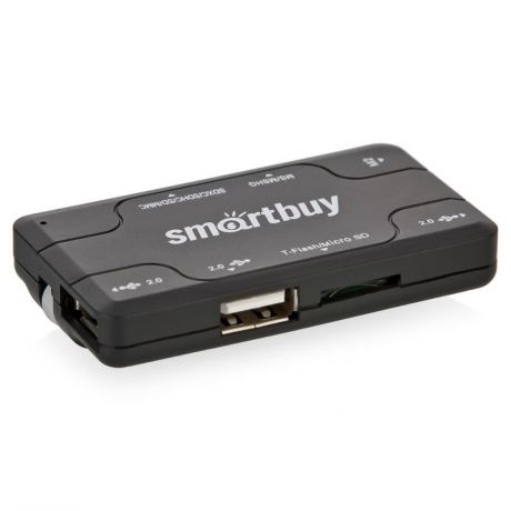 концентратор-картридер USB 2.0 Smartbuy SBRH-750-K на 3 порта, черный