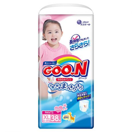 Трусики-подгузники Goon XL для девочек (12-20кг), 38 шт