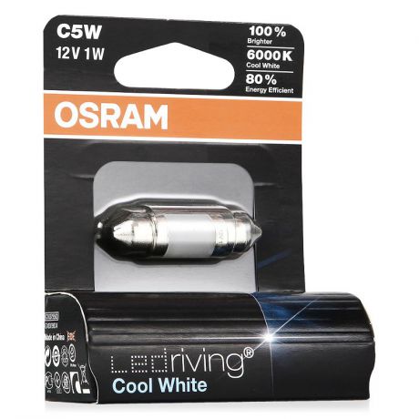 Лампа светодиодная Osram C5W 6000K Cool White 12V-1W, 6498CW-01B