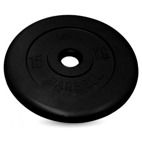 Диск обрезиненный MB Barbell d 51 мм черный, 15 кг
