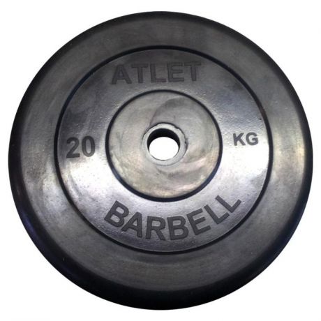 Диск обрезиненный MB Barbell d 26 мм черный, 20 кг Atlet
