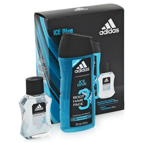 Набор для лица и тела Adidas Ice Dive лосьон после бритья, 50 мл + гель для душа, 250 мл