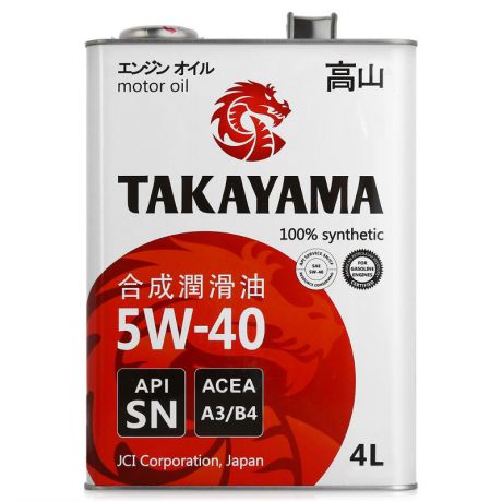 Моторное масло Takayama 5W-40 SL, A3/B4, 4 л, синтетическое