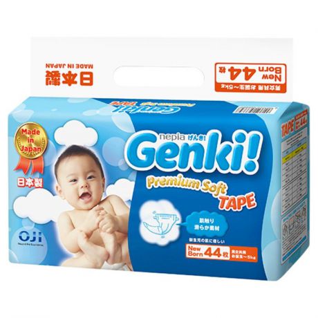 Подгузники Genki! NB (0-5 кг), 44 шт