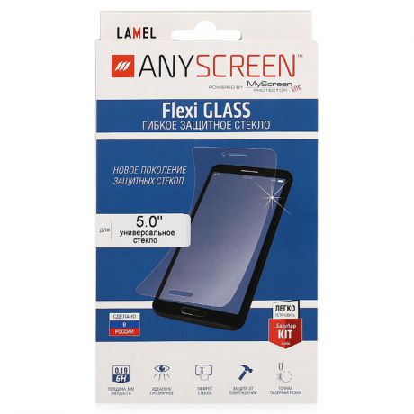 Защитное стекло AnyScreen универсальное для смартфонов 5.0", гибкое, прозрачное