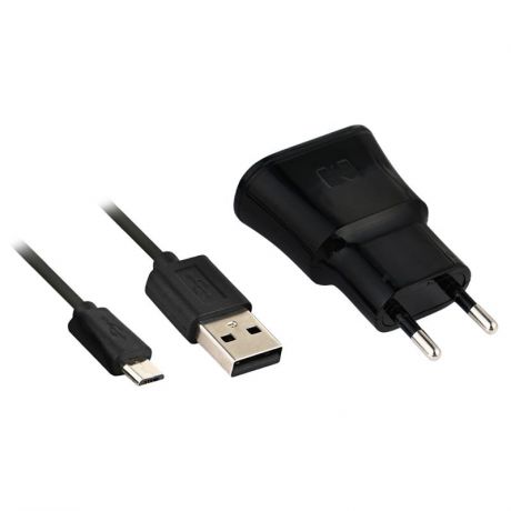 Сетевое зарядное устройство Maverick, 1A, 1 USB, с кабелем micro USB, черный