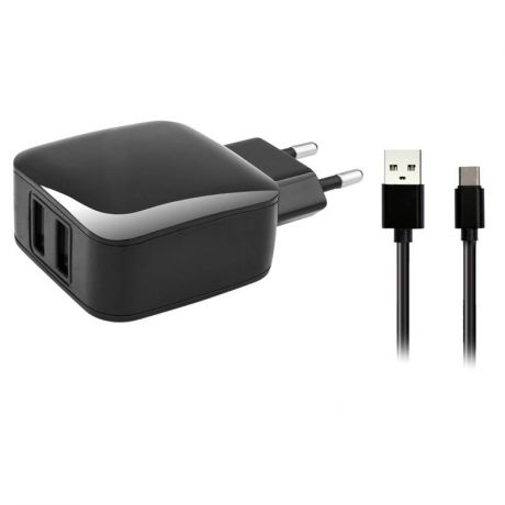 Сетевое зарядное устройство Jet.A UC-C18, 3.1A, 2 USB, с кабелем USB Type-C, черный