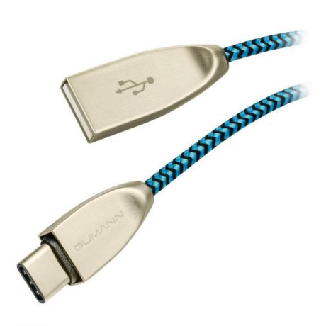 Кабель Qumann 21345, USB - USB Type-C, 3 м, 2.4А, бирюзово-черный