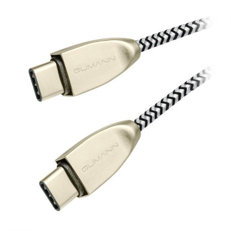 Кабель Qumann 21371, USB Type-C - USB Type-C, 2.4А, 1.2 м, серебристо-черный