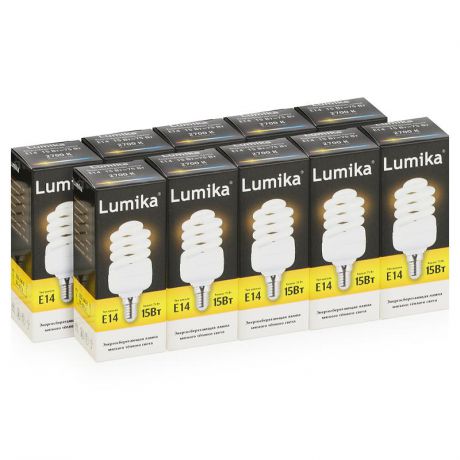 Упаковка 10шт. Энергосберегающих ламп Lumika FULL SPIRAL E14 FS2700 15W