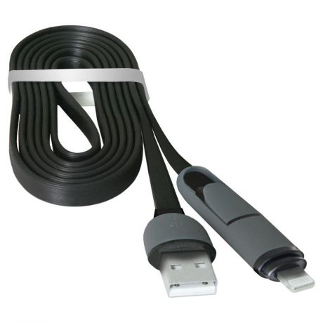 Кабель Defender 2 в 1 USB10-03BP, Lightning + micro USB, 1 м, черный