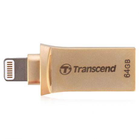 флешка 64ГБ Transcend JetDrive Go 500, TS64GJDG500G, Lightning, USB 3.1, flash usb, золотая