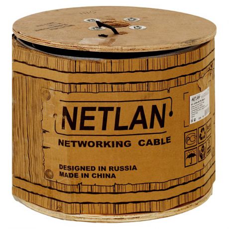 кабель витая пара Netlan F/UTP 4 пары, cat.5e, BC, внешний, PE до -40C, с тросом, черный, 305м