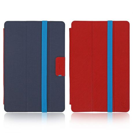 Чехол-книжка Snoogy Twin, универсальный для планшетов 10.1", сменные передние крышки, крепление уголки, с вырезом для камеры, экокожа, красно-синий