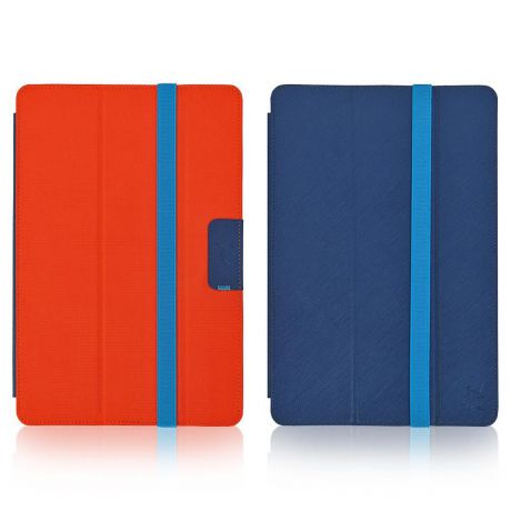 Чехол-книжка Snoogy Twin, универсальный для планшетов 10.1", сменные передние крышки, крепление уголки, с вырезом для камеры, экокожа, сине-оражневый