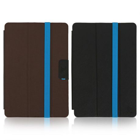 Чехол-книжка Snoogy Twin, универсальный для планшетов 10.1", сменные передние крышки, крепление уголки, с вырезом для камеры, экокожа, черно-коричневый