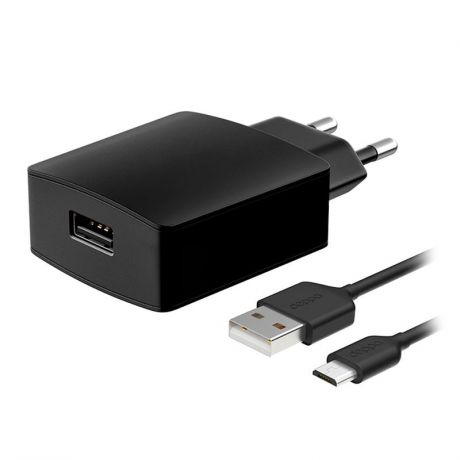 Сетевое зарядное устройство Deppa 11375, 2.4A, 1 USB, Qualcomm Quick Charge 2.0, с кабелем USB - micro USB, черный