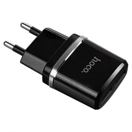 Сетевое зарядное устройство Hoco C12 Smart, 2.4A, 2 USB, черный