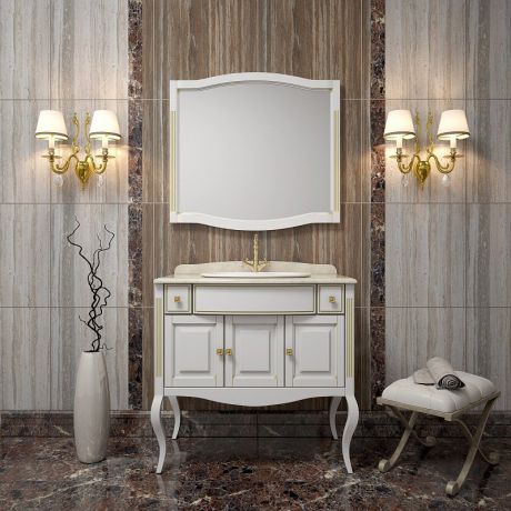 Комплект мебели Opadiris Лаура Лаура 100 белый с бежевой патиной/мрамор