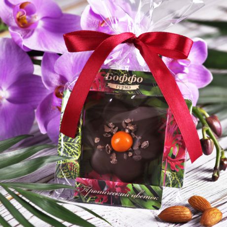 Марципановый цветок Boffo в тёмном шоколаде (16 штук по 30 г)