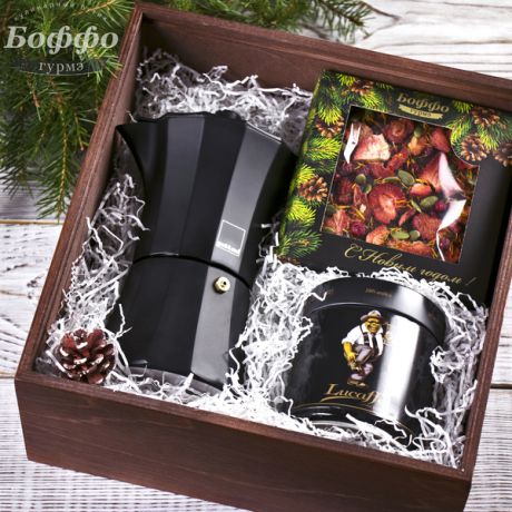 Подарочный набор в деревянной коробке "Аромат кофе" (Новогодний)