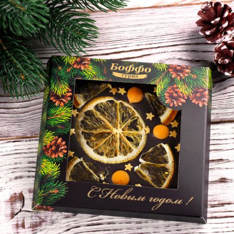 Премиальный горький шоколад Boffo Chocolate "С Новым годом" (с апельсином) 36 штук