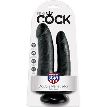 Pipedream King Cock Double Penetrator, черный Реалистичный двойной фаллоимитатор на присоске