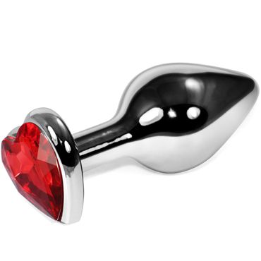 Mif Анальная пробка, серебристая С красным кристаллом в форме сердца