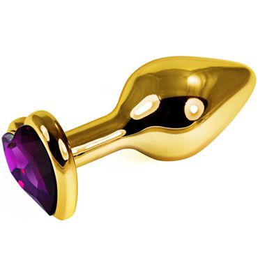 Mif Анальная пробка, золотая С фиолетовым кристаллом в форме сердца