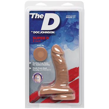 Doc Johnson The D Super D 6, светло-коричневый Реалистичный фаллоимитатор с мошонкой