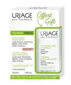 Uriage Набор Hyseac 3-Regul Универсальный тональный уход 40 мл + Очищающая мицеллярная вода для жирной кожи, 100 мл