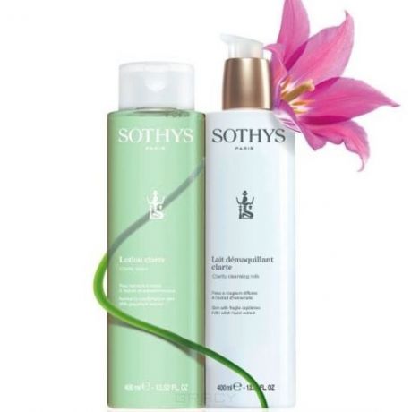 Sothys Набор "Дуэт очищение для чувствительной кожи с куперозом" Clarity Cleansing Milk + Clarity Lotion, 400/400 мл
