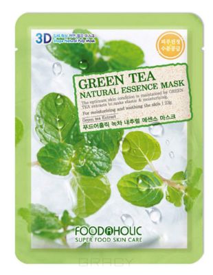 FoodaHolic Тканевая 3D маска с экстрактом зеленого чая Green Tea Natural Essence Mask, 23 мл