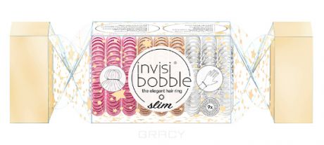 Invisibobble Резинка-браслет для волос SLIM The Wonderfuls Trio Cracker (розовый, золотой, прозрачный), 9 шт/уп