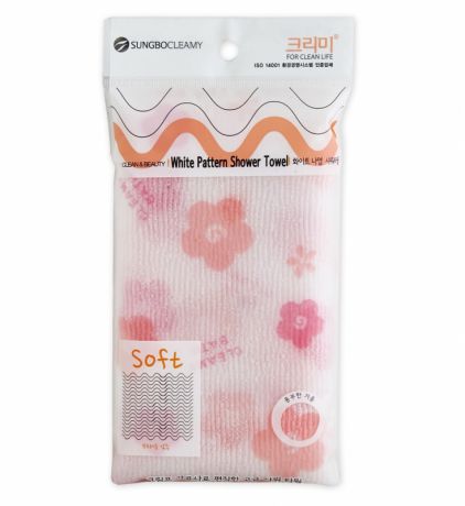 Мочалка средней жесткости Sungbo Cleamy Clean and Beauty White Pattern Shower Towel (28x95)