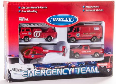 Набор Welly Служба спасения - пожарная команда 4 шт красный 98630-4C