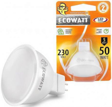 Лампа светодиод. ECOWATT JCDR 230В 5(50)W 3000K GU5.3 теплый белый свет