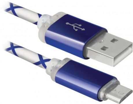 Кабель microUSB 1м Defender USB08-03LT круглый голубой 87555