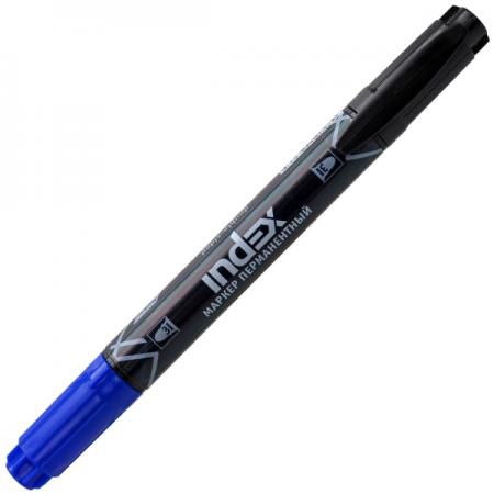 Маркер перманентный Index двуцветный, двусторонний 3 мм черный синий IMP101/BK-BU