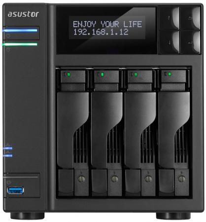Сетевое хранилище Asustor AS-6204T 4 отсека NAS Celeron 1.6GHz 4Gb DDR3 eSATA 3xUSB3.0