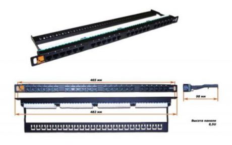 Патч-панель 19&quot;, 24 порта RJ-45, категория 6, UTP, 0.5U, компактная, LANMASTER LAN-PPC24U6